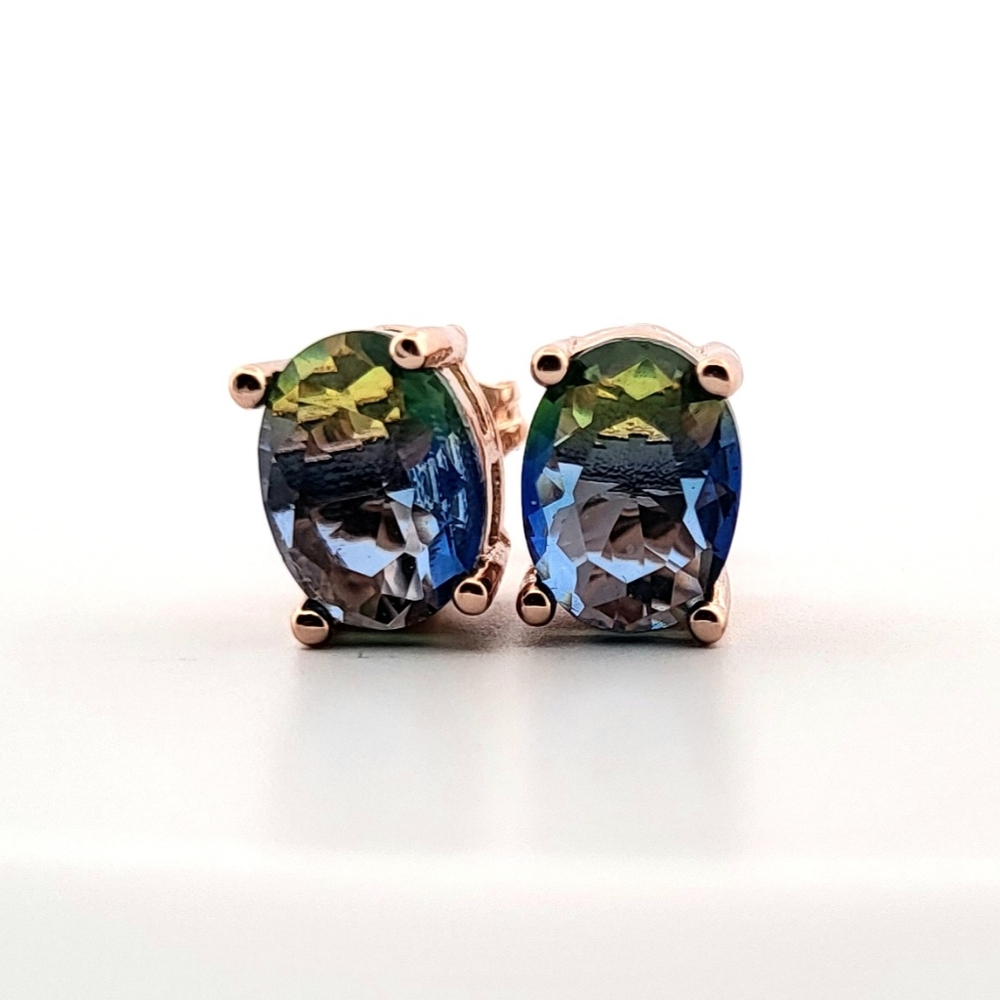 8x6mm Blue & Green Tourmaline 18k Rose Gold Earrings 86BGTRGEMBB